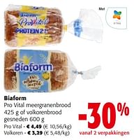 Promoties Biaform pro vital meergranenbrood of volkorenbrood - Biaform - Geldig van 08/05/2024 tot 21/05/2024 bij Colruyt