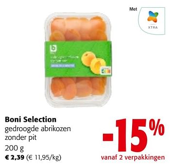 Promotions Boni selection gedroogde abrikozen zonder pit - Boni - Valide de 08/05/2024 à 21/05/2024 chez Colruyt