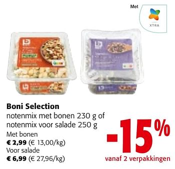 Promotions Boni selection notenmix met bonen of notenmix voor salade - Boni - Valide de 08/05/2024 à 21/05/2024 chez Colruyt