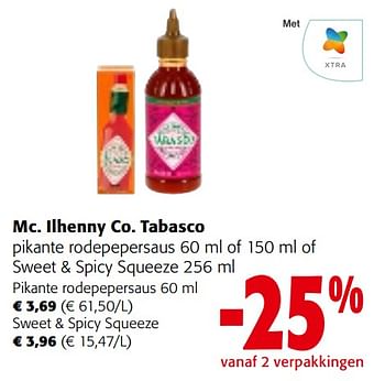 Promotions Mc. ilhenny co. tabasco pikante rodepepersaus of sweet + spicy squeeze - Spicy - Valide de 08/05/2024 à 21/05/2024 chez Colruyt