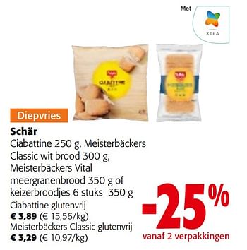 Promotions Schär ciabattine, meisterbäckers classic wit brood, meisterbäckers vital meergranenbrood of keizerbroodjes - Schar - Valide de 08/05/2024 à 21/05/2024 chez Colruyt
