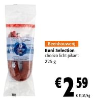 Promoties Boni selection chorizo licht pikant - Boni - Geldig van 08/05/2024 tot 21/05/2024 bij Colruyt