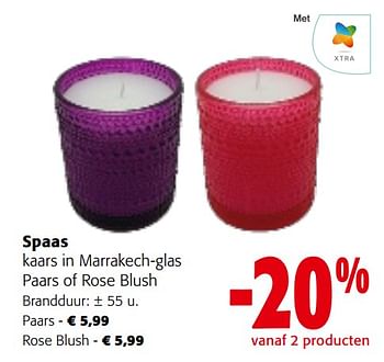 Promotions Spaas kaars in marrakech-glas paars of rose blush - Spaas - Valide de 08/05/2024 à 21/05/2024 chez Colruyt