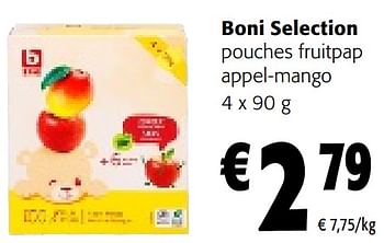 Promotions Boni selection pouches fruitpap appel-mango - Boni - Valide de 08/05/2024 à 21/05/2024 chez Colruyt
