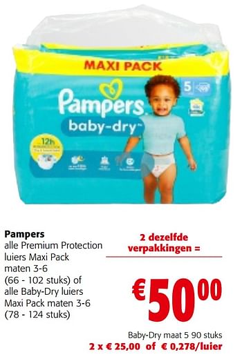 Promotions Pampers baby-dry maat 5 - Pampers - Valide de 08/05/2024 à 21/05/2024 chez Colruyt