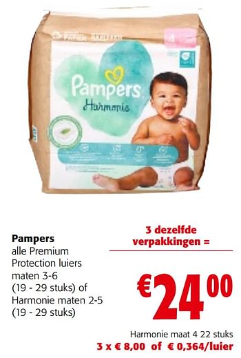 Promotions Pampers premium protection luiers harmonie maat 4 - Pampers - Valide de 08/05/2024 à 21/05/2024 chez Colruyt