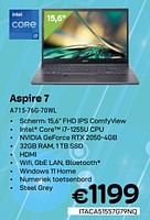 Promoties Acer Aspire 7 A715-76G-70WL - Acer - Geldig van 01/05/2024 tot 31/05/2024 bij Compudeals
