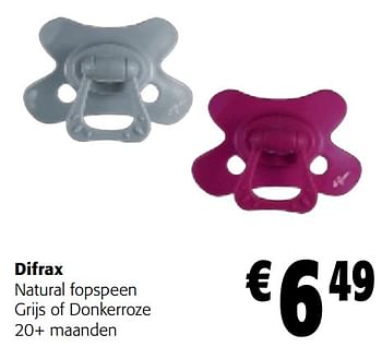 Promotions Difrax natural fopspeen grijs of donkerroze - Difrax - Valide de 08/05/2024 à 21/05/2024 chez Colruyt