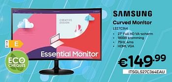 Promotions Samsung curved monitor ls27c364 - Samsung - Valide de 01/05/2024 à 31/05/2024 chez Compudeals