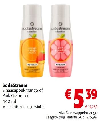 Promotions Sodastream sinaasappel-mango of pink grapefruit - Sodastream - Valide de 08/05/2024 à 21/05/2024 chez Colruyt