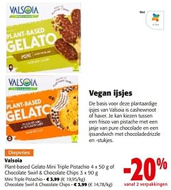 Valsoia plant-based gelato mini triple pistachio of chocolate swirl + chocolate chips