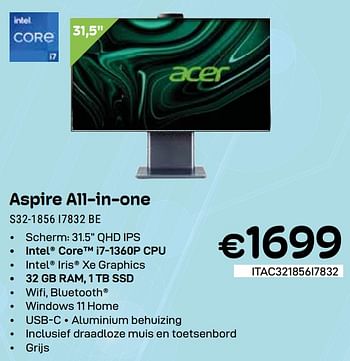 Promotions Acer Aspire All-in-one S32-1856 I7832 BE - Acer - Valide de 01/05/2024 à 31/05/2024 chez Compudeals