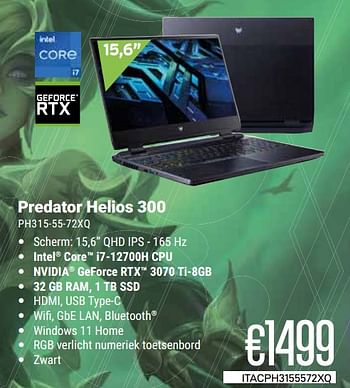 Promotions Acer Predator Helios 300 PH315-55-72XQ - Acer - Valide de 01/05/2024 à 31/05/2024 chez Compudeals