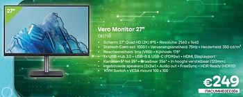 Promotions Acer Vero Monitor 27`` CB273U - Acer - Valide de 01/05/2024 à 31/05/2024 chez Compudeals