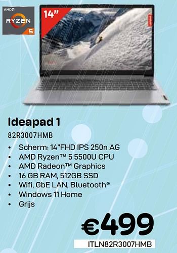Promotions Lenovo ideapad 1 82r3007hmb - Lenovo - Valide de 01/05/2024 à 31/05/2024 chez Compudeals