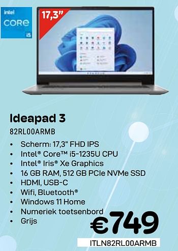 Promotions Lenovo ideapad 3 82rl00armb - Lenovo - Valide de 01/05/2024 à 31/05/2024 chez Compudeals
