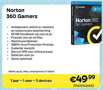 Promotions Norton 360 gamers - Norton - Valide de 01/05/2024 à 31/05/2024 chez Compudeals