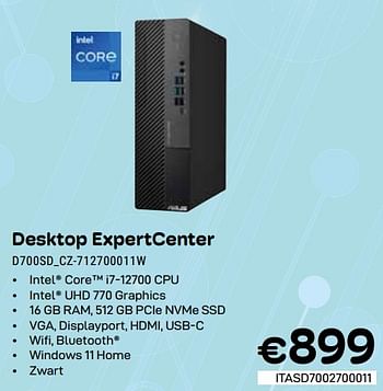 Promoties Asus Desktop ExpertCenter D700SD_CZ-712700011W - Asus - Geldig van 01/05/2024 tot 31/05/2024 bij Compudeals