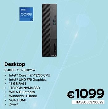 Promoties Asus Desktop S500SE-713700025W - Asus - Geldig van 01/05/2024 tot 31/05/2024 bij Compudeals
