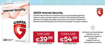 Promotions Gdata internet security 1 user 1 jaar - G Data - Valide de 01/05/2024 à 31/05/2024 chez Compudeals