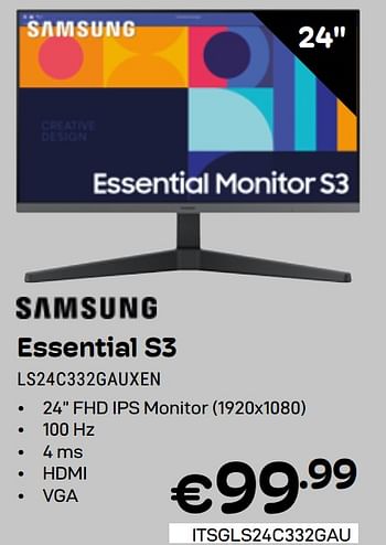 Promoties Samsung Essential S3 LS24C332GAUXEN - Samsung - Geldig van 01/05/2024 tot 31/05/2024 bij Compudeals