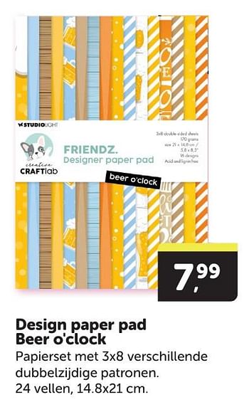 Promoties Design paper pad beer o`clock - Creative Craftlab - Geldig van 11/05/2024 tot 19/05/2024 bij BoekenVoordeel