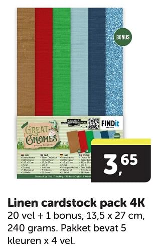 Promoties Linen cardstock pack 4k - Find IT Trading - Geldig van 11/05/2024 tot 19/05/2024 bij BoekenVoordeel