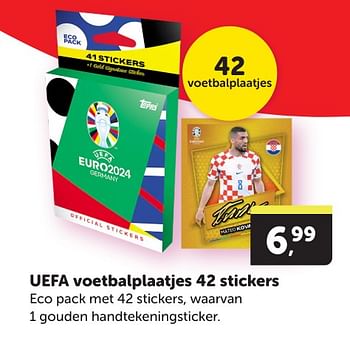 Promotions Uefa voetbalplaatjes 42 stickers - Produit Maison - Boekenvoordeel - Valide de 11/05/2024 à 19/05/2024 chez BoekenVoordeel