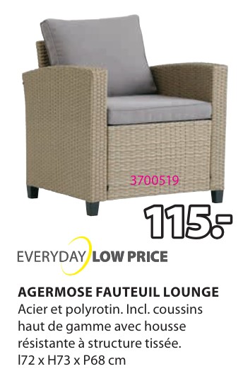 Promotions Agermose fauteuil lounge - Produit Maison - Jysk - Valide de 06/05/2024 à 19/05/2024 chez Jysk