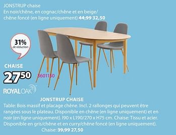 Promotions Jonstrup chaise - Produit Maison - Jysk - Valide de 06/05/2024 à 19/05/2024 chez Jysk
