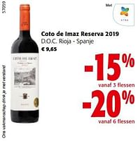 Promoties Coto de imaz reserva 2019 d.o.c. rioja - Rode wijnen - Geldig van 08/05/2024 tot 21/05/2024 bij Colruyt