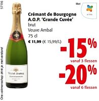 Promoties Crémant de bourgogne a.o.p. grande cuvée brut veuve ambal - Schuimwijnen - Geldig van 08/05/2024 tot 21/05/2024 bij Colruyt