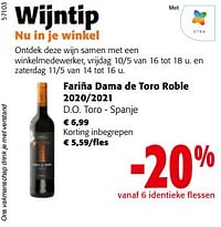 Fariña dama de toro roble 2020-2021 d.o. toro-Rode wijnen