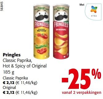 Promotions Pringles classic paprika, hot + spicy of original - Pringles - Valide de 08/05/2024 à 21/05/2024 chez Colruyt