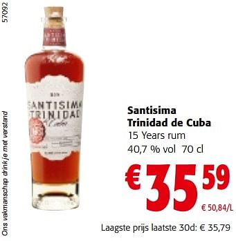 Promotions Santisima trinidad de cuba 15 years rum - Santisima Trinidad de Cuba - Valide de 08/05/2024 à 21/05/2024 chez Colruyt