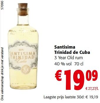 Promoties Santisima trinidad de cuba 3 year old rum - Santisima Trinidad de Cuba - Geldig van 08/05/2024 tot 21/05/2024 bij Colruyt