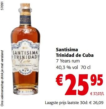 Promoties Santisima trinidad de cuba 7 years rum - Santisima Trinidad de Cuba - Geldig van 08/05/2024 tot 21/05/2024 bij Colruyt