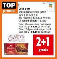 Promoties Côte d’or chocoladetabletten of alle nougatti, fantastic friends, chocotoff of bars - Cote D'Or - Geldig van 08/05/2024 tot 21/05/2024 bij Colruyt