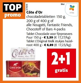 Promotions Côte d’or chocoladetabletten of alle nougatti, fantastic friends, chocotoff of bars - Cote D'Or - Valide de 08/05/2024 à 21/05/2024 chez Colruyt