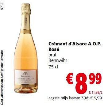 Promotions Crémant d’alsace a.o.p. rosé brut bennwihr - Mousseux - Valide de 08/05/2024 à 21/05/2024 chez Colruyt