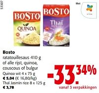 Promoties Bosto ratatouillesaus of alle rijst, quinoa, couscous of bulgur - Bosto - Geldig van 08/05/2024 tot 21/05/2024 bij Colruyt