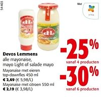Promoties Devos lemmens alle mayonaise, mayo light of salade mayo - Devos Lemmens - Geldig van 08/05/2024 tot 21/05/2024 bij Colruyt