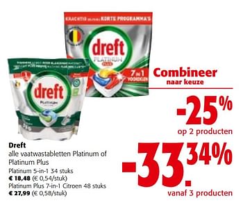 Promoties Dreft alle vaatwastabletten platinum of platinum plus - Dreft - Geldig van 08/05/2024 tot 21/05/2024 bij Colruyt
