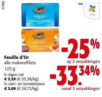 Promoties Feuille d’or alle makreelfilets - Feuille d'or - Geldig van 08/05/2024 tot 21/05/2024 bij Colruyt