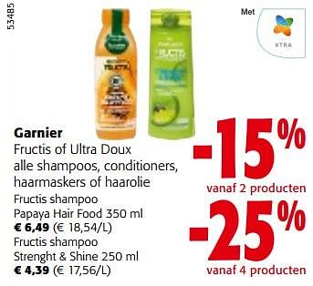 Promoties Garnier fructis of ultra doux alle shampoos, conditioners, haarmaskers of haarolie - Garnier - Geldig van 08/05/2024 tot 21/05/2024 bij Colruyt