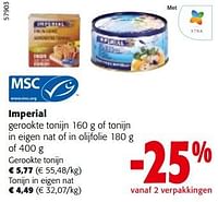 Promoties Imperial gerookte tonijn of tonijn in eigen nat of in olijfolie - Imperial Visconserven - Geldig van 08/05/2024 tot 21/05/2024 bij Colruyt