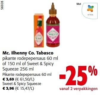 Promoties Mc. ilhenny co. tabasco pikante rodepepersaus of sweet + spicy squeeze - Mc Il Henny Co - Geldig van 08/05/2024 tot 21/05/2024 bij Colruyt