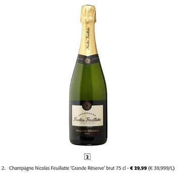 Promotions Champagne nicolas feuillatte `grande réserve` brut - Champagne - Valide de 08/05/2024 à 21/05/2024 chez Colruyt
