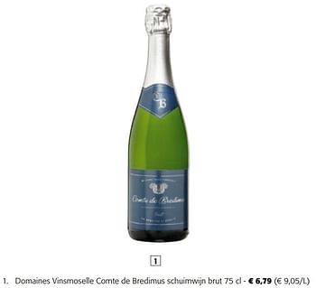 Promotions Domaines vinsmoselle comte de bredimus schuimwijn brut - Mousseux - Valide de 08/05/2024 à 21/05/2024 chez Colruyt