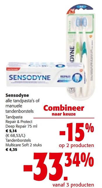 Promoties Sensodyne alle tandpasta`s of manuele tandenborstels - Sensodyne - Geldig van 08/05/2024 tot 21/05/2024 bij Colruyt